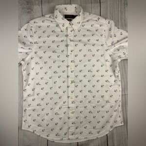 EUC Polo Ralph Lauren Short Sleeve Button Shirt Anchor Nautical White Sz Large